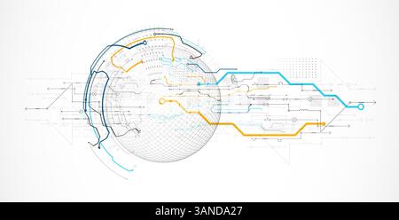 Abstract circuit board background with sphere. Hi-tech digital technology concept. Vector. Stock Vector