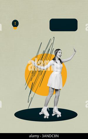 Poster trend collage of person stand on khaki background with square shape alert symbol Stock Photo