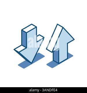 isometric vector arrows up and down linear icons, in color on a white background, loading and unloading or rising and falling Stock Vector