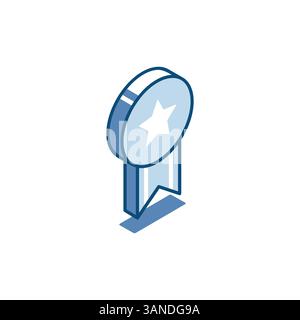 isometric vector award linear icon with star, in color on a white background, quality mark or award Stock Vector