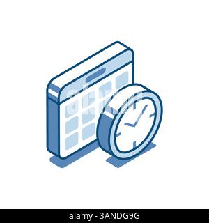 isometric vector calendar and clock linear icons, in color on a white background, management and business timing or deadline Stock Vector