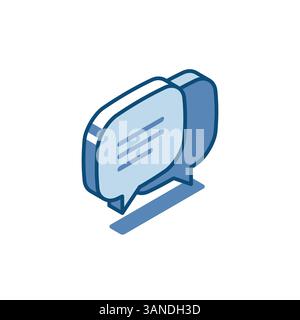 isometric vector text bubble linear icon, in color on white background, chat or message Stock Vector