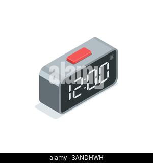 isometric vector electronic clock with a big button, in color on a white background, alarm clock or timer Stock Vector