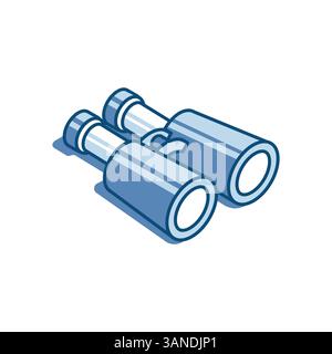 vector binoculars linear isometric icon, in color on white background, business vision or zoom Stock Vector