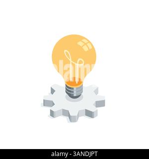 isometric vector light bulb on gear, in color on white background, create a fresh idea or electricity Stock Vector