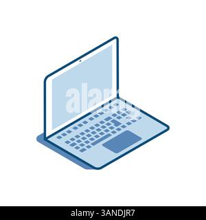 isometric vector laptop linear icon, in color on a white background, technology or laptop computer for work and study Stock Vector
