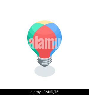 isometric vector light bulb made from puzzle pieces, in color on a white background, creative idea Stock Vector