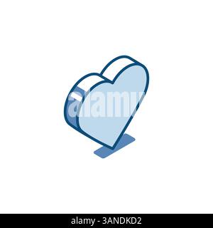 isometric vector heart linear icon, in color on white background, love or like or ok Stock Vector