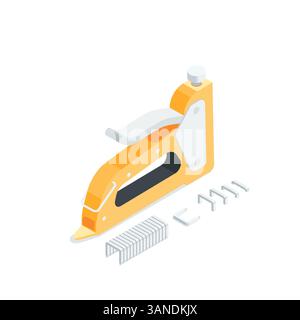 isometric vector furniture stapler and staples, in color on white background, work tool Stock Vector
