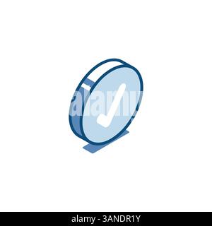 isometric vector linear check mark icon in a circle, in color on a white background, completed task or confirmation Stock Vector