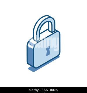 isometric vector padlock linear icon, in color isolated on white background, closed or secure Stock Vector