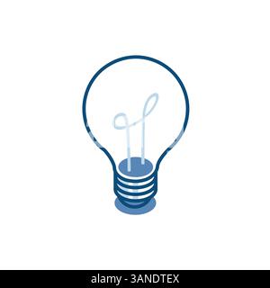 isometric vector light bulb linear icon, in color on white background, creative idea or eureka Stock Vector