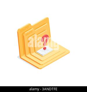 isometric vector open folders with documents and question mark, in color on a white background, searching for data or working with papers Stock Vector