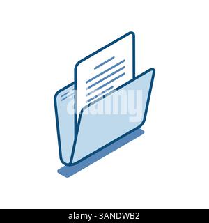 isometric vector open folder linear icon with document, in color on a white background, design element or paper work with data Stock Vector
