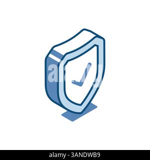isometric vector shield linear icon, in color isolated on white background, reliable protection or guard data Stock Vector