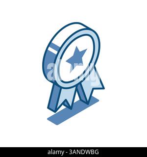 isometric vector stamp linear icon with star, in color on a white background, quality mark or award Stock Vector