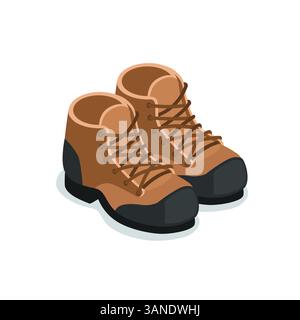 isometric vector work boots, in color on a white background, work shoes or hiking shoes Stock Vector