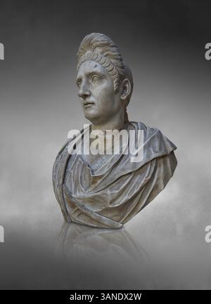 Roman portrait bust of Plotina, wife of Hadrian, identified by the high