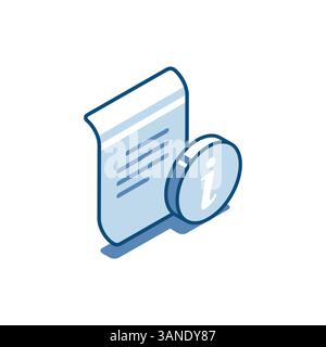 isometric vector information linear icon and sheet of paper, in color on white background, business documentation for help or training Stock Vector