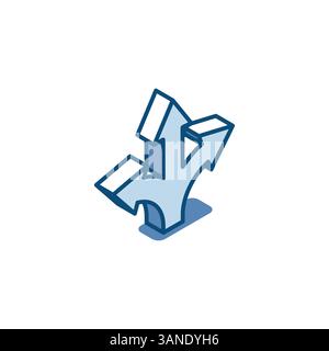 isometric vector divergence of three arrows linear icon, in color on a white background, the direction of movement to success in business Stock Vector