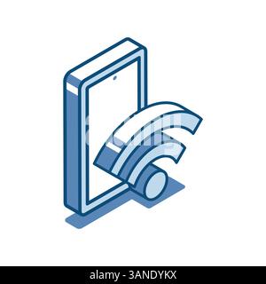 isometric vector smartphone and signal linear icon, in color on a white background, wifi zone or stable communication signal Stock Vector