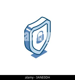 isometric vector linear icon of a shield with a padlock inside, in color on a white background, reliable protection or password Stock Vector