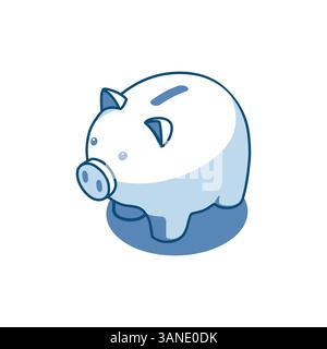 isometric vector piggy bank linear icon, in color on white background, bank and finance or savings Stock Vector
