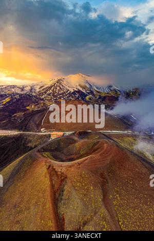 Aerial view of of a crater at the Vulcano Etna on Sicily in Italy ...