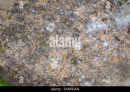 Aerial view of people collecting rubbish on a a waste dump in Joe Town, Western Area, Sierra Leone. Stock Photo