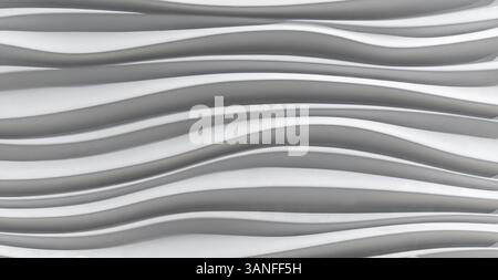 White 3D wall with wave texture pattern. Stock Photo