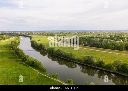 Aerial view of Sava river crossing Zagreb city, Croatia. Stock Photo
