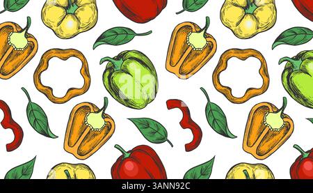 Seamless Pattern With Colorful Bell Peppers Stock Vector