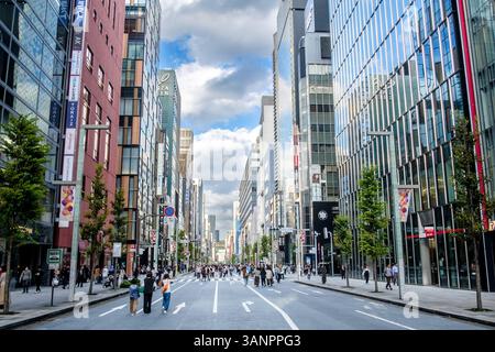 Ginza Mihari Dori - at weekends and on public holidays a huge pedestrianised shopping street Stock Photo