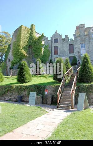 The ruins of Hay Castle in Hay-on-Wye, Powys, Wales housed a bookshop, now it is a centre for the arts Stock Photo