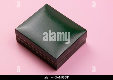 present box with bow on soft color background flat lay angle showing celebration theme for birthday or anniversary Stock Photo