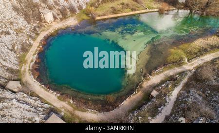 Aerial view about Cetina River Spring (Izvor Cetine), also known as the ...