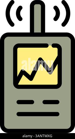 Fish finder color icon. Echo sounder. Depth finder. Fish searching. Digital fish finder vector icon for web design isolated on white background. Stock Vector