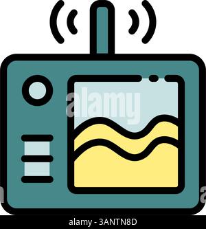 Fish finder color icon. Fishers equipment. Digital fish finder icon. Outline digital fish finder vector icon for web design isolated on white backgrou Stock Vector