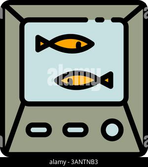 Fish finder color icon. Echo sounder. Depth finder. Fish searching. Digital fish finder vector icon for web design isolated on white background. Digit Stock Vector
