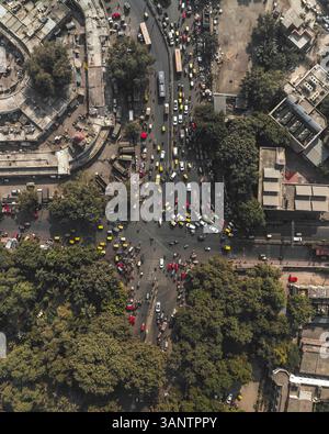 Aerial view of bustling Ajmeri Gate train station with railway tracks