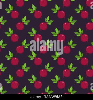 Beetroot seamless pattern vector on a purple background Stock Vector