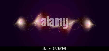 Golden sound wave on dark background, AI voice assistant visualization, Sound wave equalizer, Vector illustration Stock Vector
