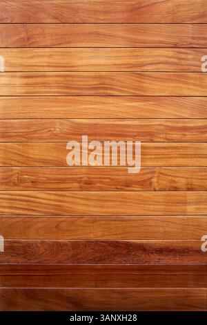 Brown wooden wall made of varnished horizontal boards with grain Stock Photo