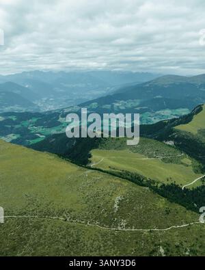 Aerial view of Resciesa mountain ridge in Puez-Odle Nature Park ...