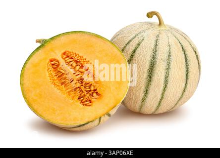 sliced cantaloupe path isolated on white Stock Photo