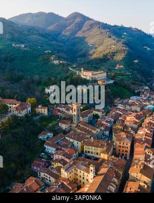 Aerial view of Nazareth House on the mountain in Pescia, Pistoia, Tuscany, Italy. Stock Photo
