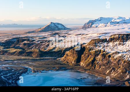 Iceland, Sudurland Region, Aerial View of Maelifell volcano on the edge