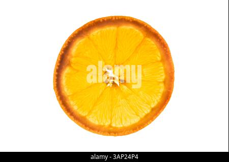 An orange slice backlit on a white background Stock Photo