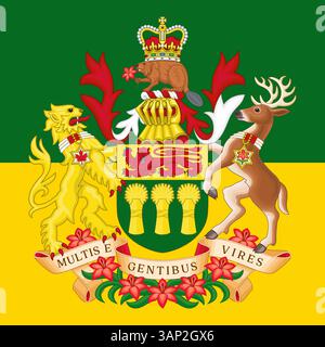 Saskatchewan provincial coat of arms on the flag flag, Canada, north american country, vector illustration Stock Vector