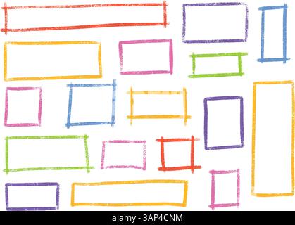 Rough crayon or chalk rectangle highlight set in pastel colors. Stock Vector